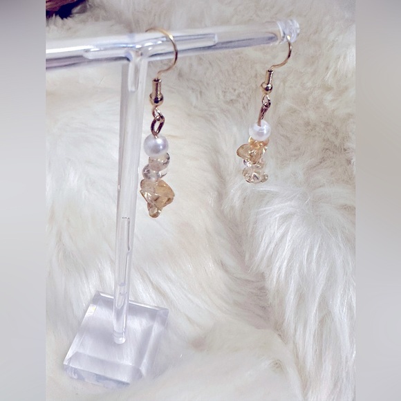 🆕Handmade Natural Gems Dangle Earrings CITRINE Crystal Quartz & Pearls Earrings - Picture 2 of 13